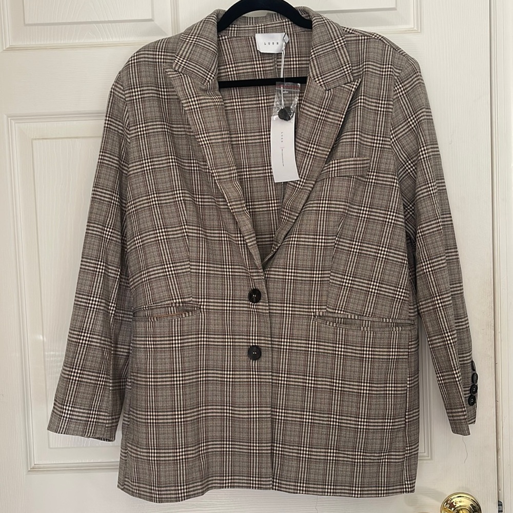 Brown Plaid Oversized Blazer Medium
